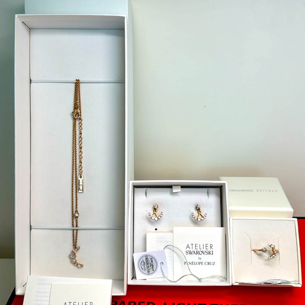 Atelier Swarovski by Penelope Cruz Moon & Star Necklace & Earring & Ring Set